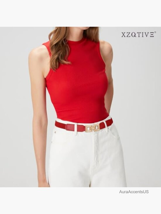 2 Pack Women Stretchy Cinch Belt Thin Elastic Waist Belt with Retro Gold Buckle main image 4